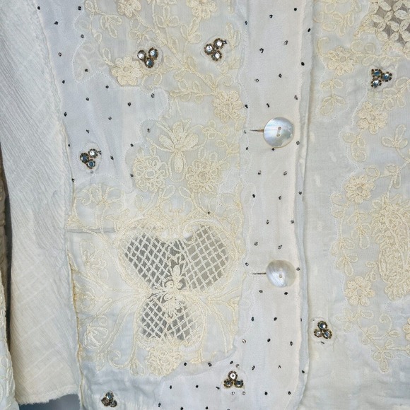 NWT Label Ritu Kumar Embroidered Floral Rhinestone Blazer Jacket White Size 2 - Picture 11 of 14